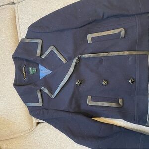 J. Crew Navy Blue Double-Breasted Women’s Dark Blue and Leather Jacket Size 6